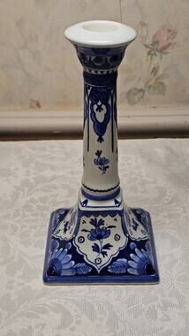 Vintage Royal Delft De Porceleyne Fles Hand Painted Blue White Candlestick 1978